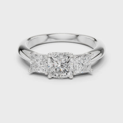 Classic Cushion Cut With Princess Side Stones Engagement Ring 1.8 CTW