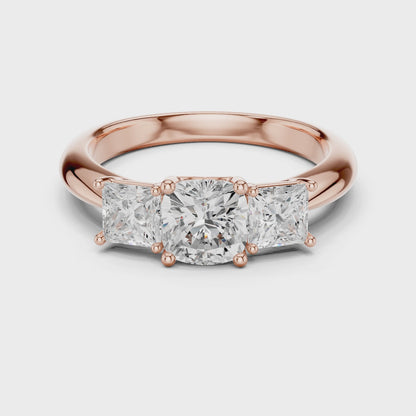 Classic Cushion Cut With Princess Side Stones Engagement Ring 1.8 CTW