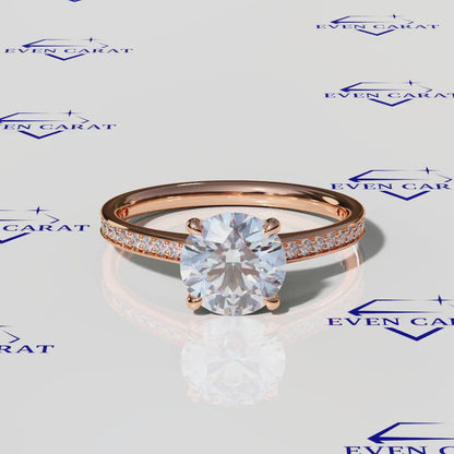 4 Prong Round Half Pavé Band Engagement Ring 2.20 CTW