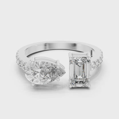 Pear & Emerald Half Pave Ring