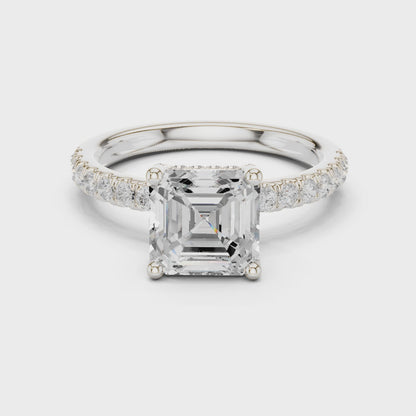 Asscher Cut Hidden Halo Pavé Engagement Ring 2.5 CTW
