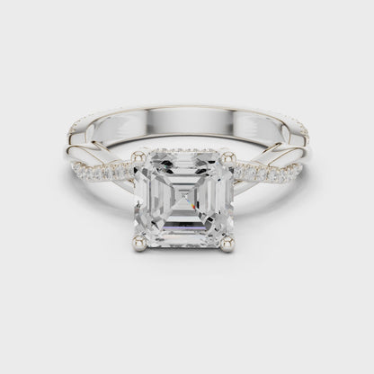 Asscher Cut Twisted Pave Solitaire Engagement Ring 2.3 CTW