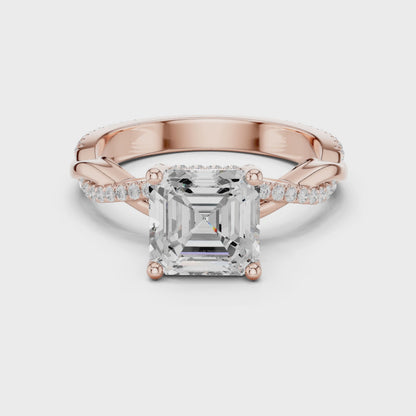Asscher Cut Twisted Pave Solitaire Engagement Ring 2.3 CTW