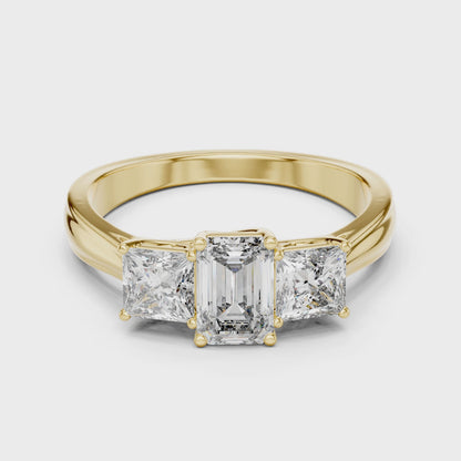 Classic Emerald And Princess Cut Three Stone Engagement Ring 1.2 CTW