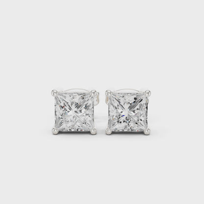 Classic Princess Shape Diamond Stud Earrings 2 CTW
