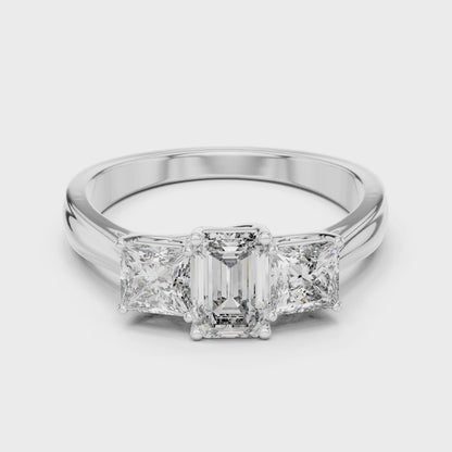 Classic Emerald And Princess Cut Three Stone Engagement Ring 1.2 CTW