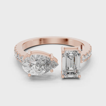 Pear & Emerald Half Pave Ring