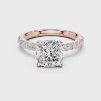 Cushion Cut Hidden Halo Pavé Engagement Ring 2.5 CTW