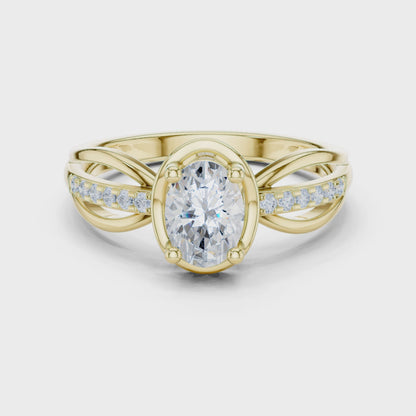 Oval Solitaire Diamond Engagement Ring Twisted Pave 0.8 CTW