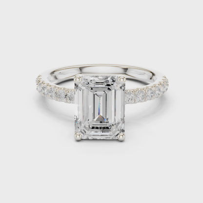 Emerald Cut Hidden Halo Pavé Engagement Ring 2.5 CTW