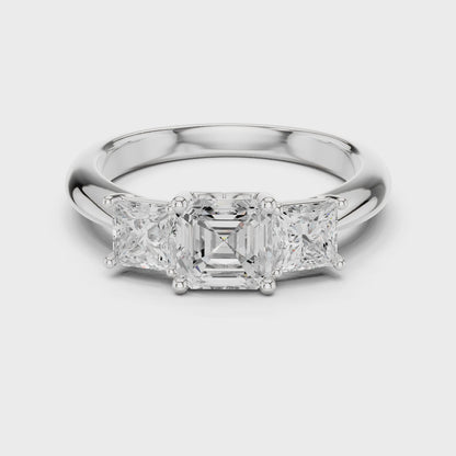 Classic Asscher Cut With Princess Side Stones Engagement Ring 1.8 CTW
