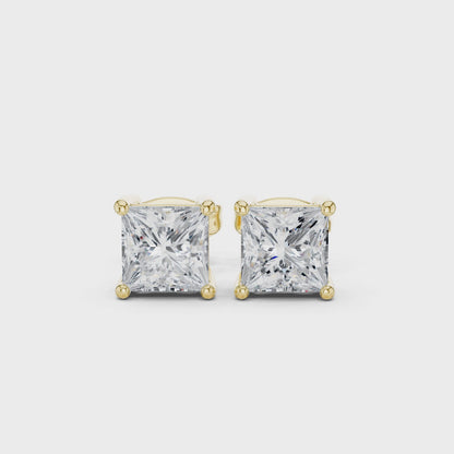 Classic Princess Shape Diamond Stud Earrings 2 CTW