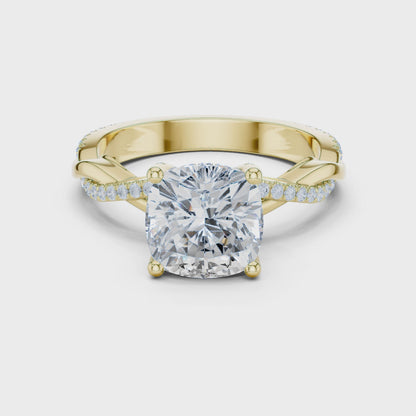 Cushion Cut Twisted Pave Solitaire Engagement Ring 2.3 CTW