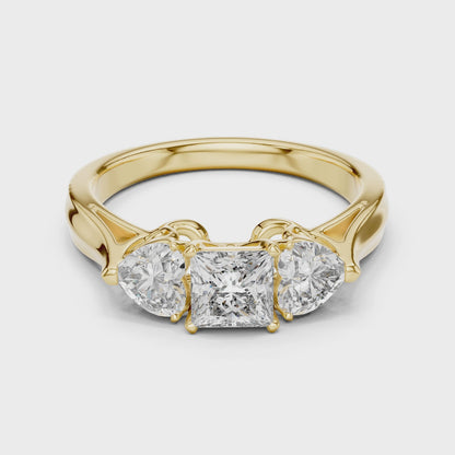 Classic Princess And Heart Cut Three Stone Engagement Ring 1.2 CTW
