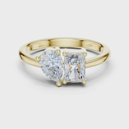 Pear & Emerald Toi Et Moi Ring