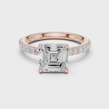 Asscher Cut Hidden Halo Pavé Engagement Ring 2.5 CTW