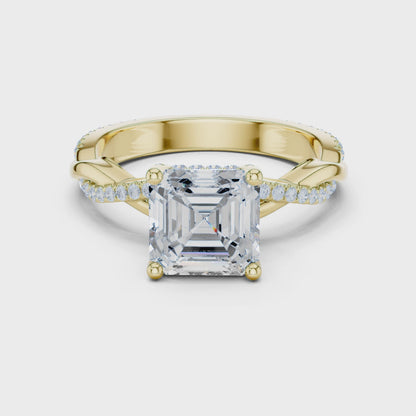 Asscher Cut Twisted Pave Solitaire Engagement Ring 2.3 CTW