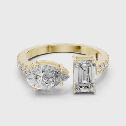 Pear & Emerald Half Pave Ring