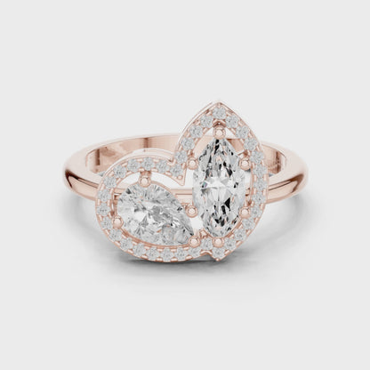 Pear & Marquise Halo Toi Et Moi Ring